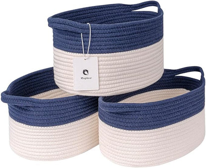 Medium and Large Woven Basket//With Handle, Used for Toys and Fabric Storage Basket used for Storing xl Storage Box, Decorative Storage Box Room 2pack (Blue, L13×W9×H7)
