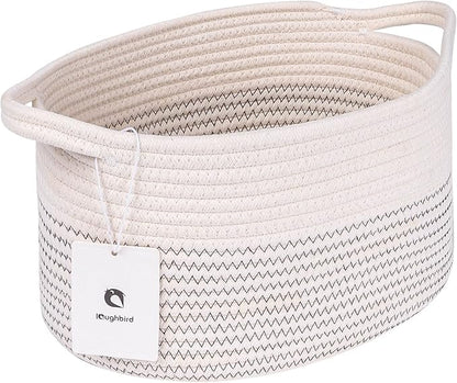 Medium and Large Woven Basket//With Handle, Used for Toys and Fabric Storage Basket used for Storing xl Storage Box, Decorative Storage Box Room 2pack (White/black line, L13×W9×H7)