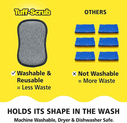 Fresh Scrub-N-Wipe Pad by Tuff-Scrub, 6-Pack, Antimicrobial & Charcoal Foam for Odor Control, Microfiber, Multi-Surface, Non-Scratch, Dual-Sided, Machine Washable, Kitchen Sponge (Large)