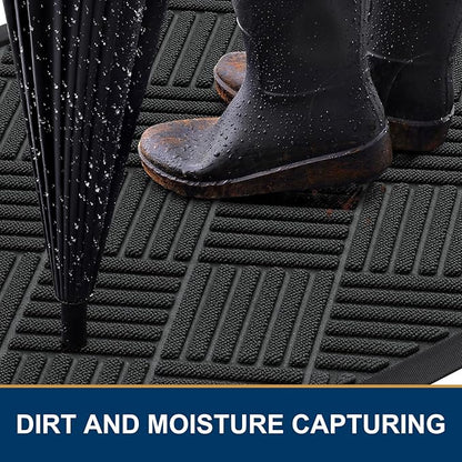 Smiry Front Door Mat Outside Entrance, Heavy Duty Outdoor Indoor Natural Rubber Doormat, Non Slip, Trap Dirt and Moisture, Easy Clean, Low Profile Patio Porch Entryway Mat, 59x35, Black