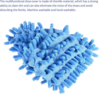 1 Pair Washable Cleaning Shoes Cover - Floor Cleaning Dust, Chenille Microfiber Duster Mop Slippers, Apply to House Office Room (Blue)