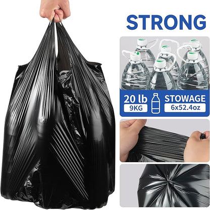 Small Trash Bags with Handles 4 Gallon 50 Count Black - Ocean Plastic Upcycling - Plastic Garbage Bags, Can Bin & Waste Basket Liner for Kitchen, Bathroom, Office and Pets