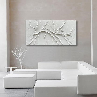 NANKAI Hand-Painted Thick Texture White Minimalist Oil Painting 30x60 Inch Large Contemporary Art Oil Painting, Home, Office Wall Decoration Art