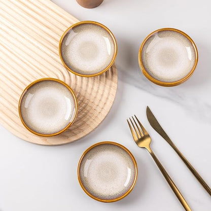 LERATIO Ceramic Soy Sauce Dishes of 6, Reactive Glaze Dipping Sauce Cups/Bowls for Kitchen, 3oz Small Bowls for Side Dishes, Snacks, Sushi, Condiment, Dishwasher Safe - Khaki