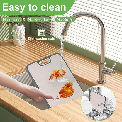 2IN1 Titanium Cutting Boards for Kitchen,Metal Cutting Boards With Pure Titanium and Wheat Straw PP,Double Sided Chopping Board with Juice Groove Dishwasher Safe Easy to Clean Non Toxic 15"X10"