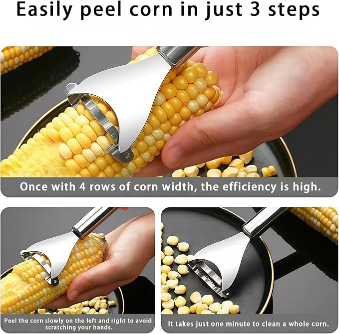 2 Pcs Corn Peeler Corn on the Cob Stripper Tool 304 Stainless Steel Corn Thresher with Ergonomic Handle Easy to Use Corn Peeler for Corn on the Cob Safe Durable Kitchen Tools