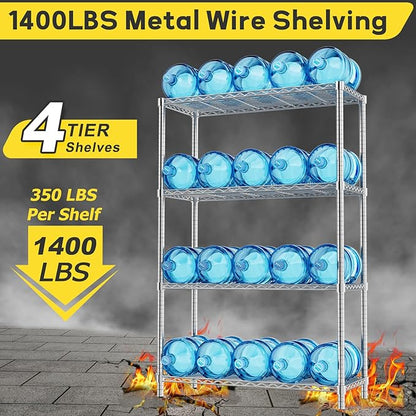 Storage Shelves, 36" L x 14" W x 54" H Heavy Duty Garage Wire Shelving Unit Loads 1400LBS, 4-Tier Adjustable Metal Industrial Utility Shelf Rack for Kitchen, Laundry Room, Basement