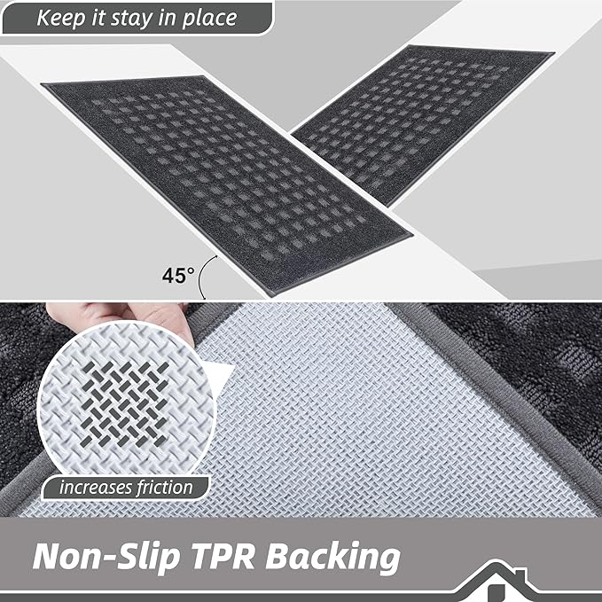 BEQHAUSE Waffle Door Mats Indoor 36"x60", Dog Mat for Muddy Paws Absorbent and Dirt Resist Floor Mats Non-Slip Washable Rugs for Entryway, Welcome Mat for Front Back Door, Muddy Wet Shoes, Dark Grey