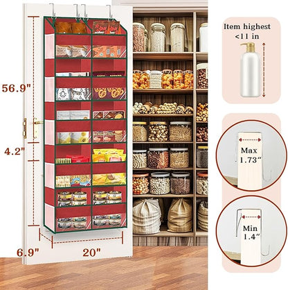 Over The Door Organizer 5 Tiers, Extra Large Behind Door Storage of 10 Compartments, 80 lbs Weight Capacity Hanging Storage Organizer with Clear Window Kids Toys,Shoes,Diapers,Room Storage, Red