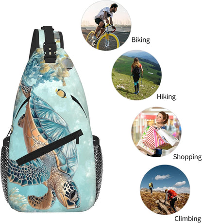 SUPLUCHOM Sling Bag Turtle Sea Coral Ocean Hiking Daypack Crossbody Shoulder Backpack Travel Chest Pack for Men Women