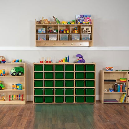 Wood Designs Cubby Storage Bin, Heavy Duty Plastic Containers for Kids Green Cubby Tray Set of 30
