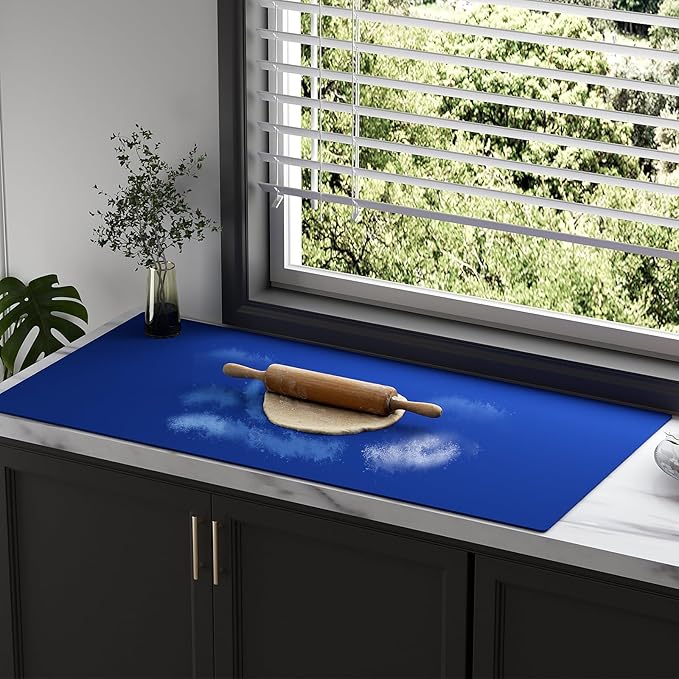 Quality Silicone Table Mat 47x24 Inch - High Heat Resistant (Lab Tested 482°F), Non-Slip Oil-Resistant Surface for Baking & DIY | Waterproof & Easy Clean (Blue)