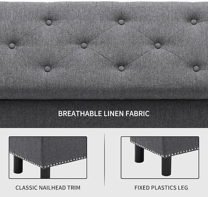Furnimart 42.5 Inch Storage Ottoman Bench, Flip Top End of Bed Storage Bench, Upholstered Blanket Bench for Bedroom, Entryway, Living Room, Tufted Linen (Dark Grey)