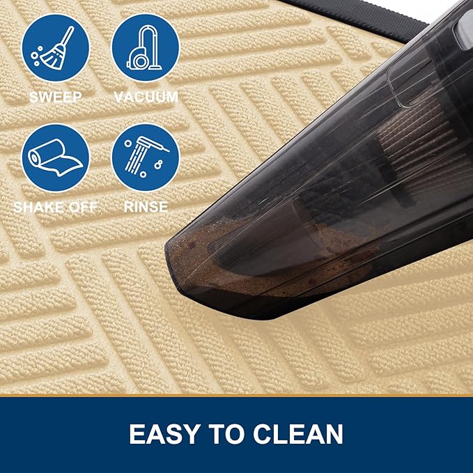 Smiry Half Circle Front Door Mat Outside Entrance, Heavy Duty Outdoor Indoor Natural Rubber Doormat, Non Slip, Trap Dirt and Moisture, Easy Clean, Low Profile Patio Porch Entryway Mat, 29.5x17, Beige