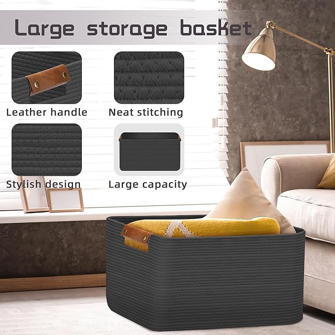 Large Collapsible Laundry Basket, Clothes Hamper for Blanket, Toy, Towels, Woven Baskets for Storage, Nursery Home Decor Living room 21.6" x 15" x 11.8",Grey