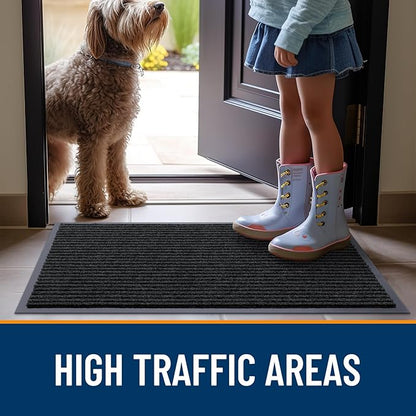 OLANLY Front Door Mat Indoor Outdoor Entrance, Waterproof Heavy Duty Doormat, Fade Resistant, Low Profile, Easy Clean Patio Porch Welcome Floor Mats for Entry, 40x32, Black