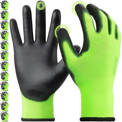 Kebada W1 Work Gloves for Men and Women, PU Coated Safety Gloves with Grip, Touchscreen, Ideal for Warehouse Package Handling, Construction, Gardening, Green X-Large