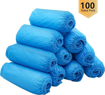 Hitituto Shoe Covers Disposable Non-slip for Indoors -100 Pieces (50 Pairs) Waterproof Premium CPE Booties Shoes Protectors Coverings, fits up to size 11 US Men and 13 US Women, Blue, Large