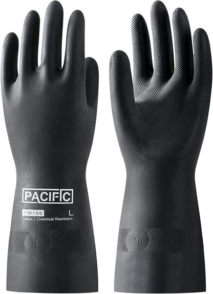 PACIFIC PPE Chemical Resistant Gloves, Heavy Duty Industrial Rubber Gloves, Resist Acid, Alkali and Oil, 12.6", Large