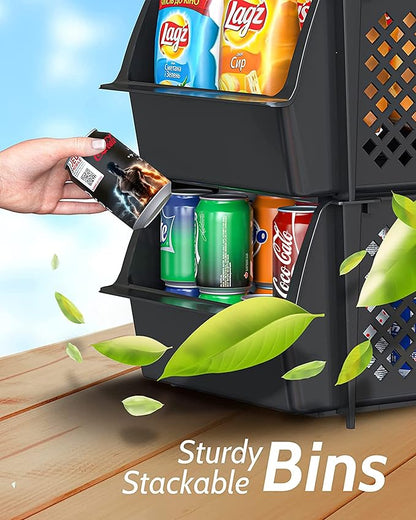 Skywin Plastic Stackable Storage Bins for Pantry - Stackable Bins for Organizing Food, Kitchen, and Bathroom Essentials (Black - 50 Pack)