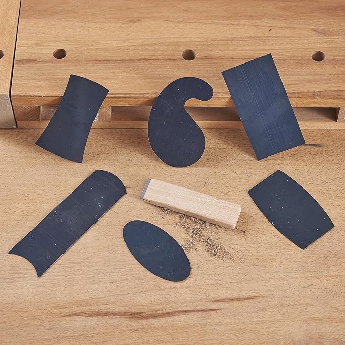 New Cabinet Scraper Cards and Cabinet Scraper Burnisher with 6 Piece Multi-Shaped Scraper Set 1 Oval 2 Double Convex/concave 1 Rectangle 1 Curved and 1 Gooseneck Scraper (HTCSCS07)