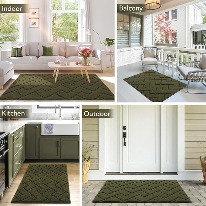 hicorfe Front Door Mat Outside Entrance,24"x35" Absorbent Muddy Dirt Resist Welcome Door Mats Outdoor Indoor,Stain and Fade Resistant,Non Slip Backing Entry Mat Doormat for Entryway (Oliver Green)
