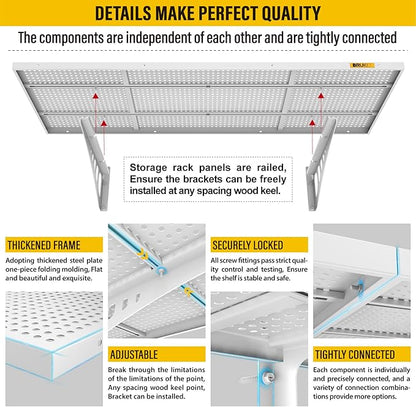 2Pack 1.64x4ft Adjustable Metal Garage Wall Shelving Heavy Duty Garage Storage Shelf Wall Mounted White