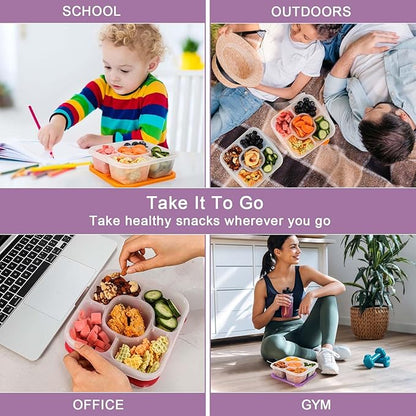 Caperci Original Lunchable Snack Containers - Bento Snack Boxes with 5-Compartment, Reusable Food Containers for School, Work and Travel, BPA-Free, Set of 4 (Classic)