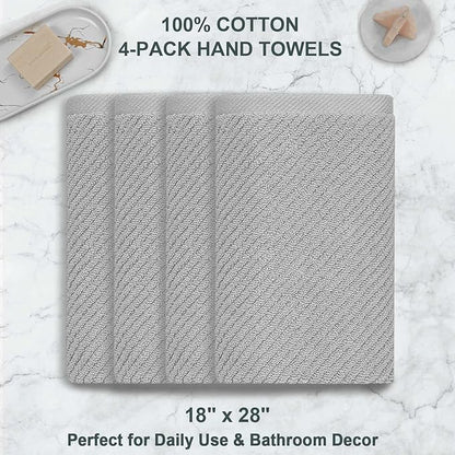 VOOVA & MOVAS Grey Hand Towels for Bathroom, Large 18" x 28" - 100% Cotton | Lightweight | Thick | Quick Dry | Soft | Absorbent, Bathroom Hand Towels Set of 4, Grey Towel Gift Set