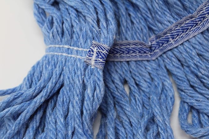 Turkey Creek Essentials Mop Heads Commercial Grade USA Made Looped End Heavy Duty Large Mop Head of Blue 4-Ply Synthetic Yarn Industrial Wet Mop Head Replacement and String Mop Refills (12, Large)