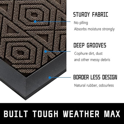 Yimobra Door Mat, Outdoor Indoor Entrance Welcome Mat, Heavy Entry Front Door Mat, Stain & Fade Resistant, Low Profile, Sturdy Rubber, Easy Clean Patio Floor Mat, Waterproof, 60 x 36,Brown