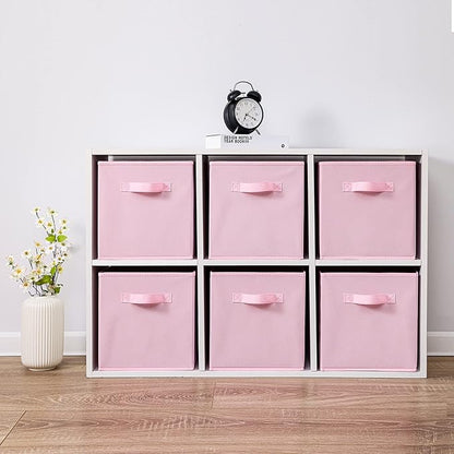 Stero 13x13x13 Inch Fabric Storage Bins 6 Pack Fun Colored Durable Storage Cubes with Handles Foldable Cube Baskets for Home, Kids Room, Closet and Toys Organization Pink
