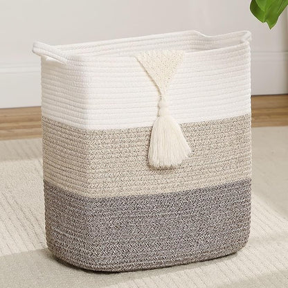 Medium and Large Woven Basket//With Handle, Used for Toys and Fabric Storage Basket used for Storing xl Storage Box, Decorative Storage Box Room(Gradient Brown, 14L*10W*15.7H)