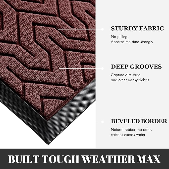 Yimobra Large Door Mat Outside Entrance 47x32, Waterproof Heavy Duty Outdoor Mats for Front Door, Non Slip Rubber Entry Mat for Garage Patio, Easy Clean, Red