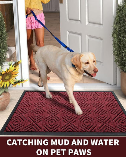 Yimobra Door Mat, Outdoor Indoor Entrance Welcome Mat, Heavy Entry Front Door Mat, Stain & Fade Resistant, Low Profile, Sturdy Rubber, Easy Clean Patio Floor Mat, Waterproof, 36 x 24, Wine Red