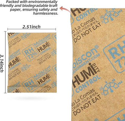 72% Two-Way Humidity Control Packs- 8 Gram Moisture Absorbers for Herbs, Wood Humidifier Boxes - Natural Craft Paper Design, Individually Sealed Packets, Prevents Leaks [90 Pack]