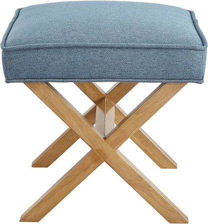 Amazon Basics Small Ottoman Foot Rest, Mid-Century Modern X Square Polyester Foot Stool, Indigo Blue, 20"W x 18"D x 18"H (Previously Rivet Brand)