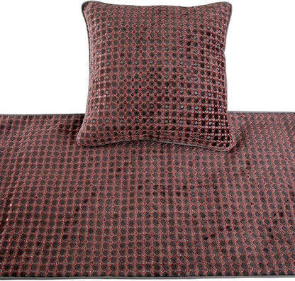 The HomeCentric Grey Bed Runner, CA King Size 86"x18" Decorative Bed Runner with 2 Matching Pillow Cover, Peach & Grey Velvet Bed Scarf in Sequins Embroidery - Ditto Dots