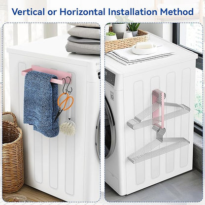 Magnetic Dryer Ball Holder and Magnetic Hanger Holder for Laundry Room Organization and Storage, Magnetic Lint Bin for Laundry Room, Iron Basket Dryer Ball Container for Laundry Room Storage (Pink)