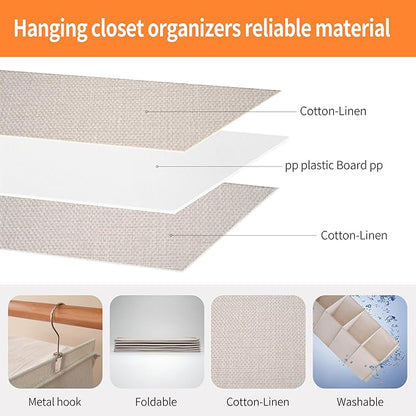 Large Hanging Sweater Organizer for Closet,Collapsible 6-Shelf Hanging Closet Shelves with Drawers, Washable (Beige -5 Shelf-1 d)