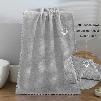 kimteny Kitchen Cloth Dish Towels, 13x28 Inches Premium Dishcloths, Super Absorbent Coral Velvet Microfiber Cleaning Cloths, Fast Drying Rags for Washing Dishes (13x28-12 Pack, Grey)