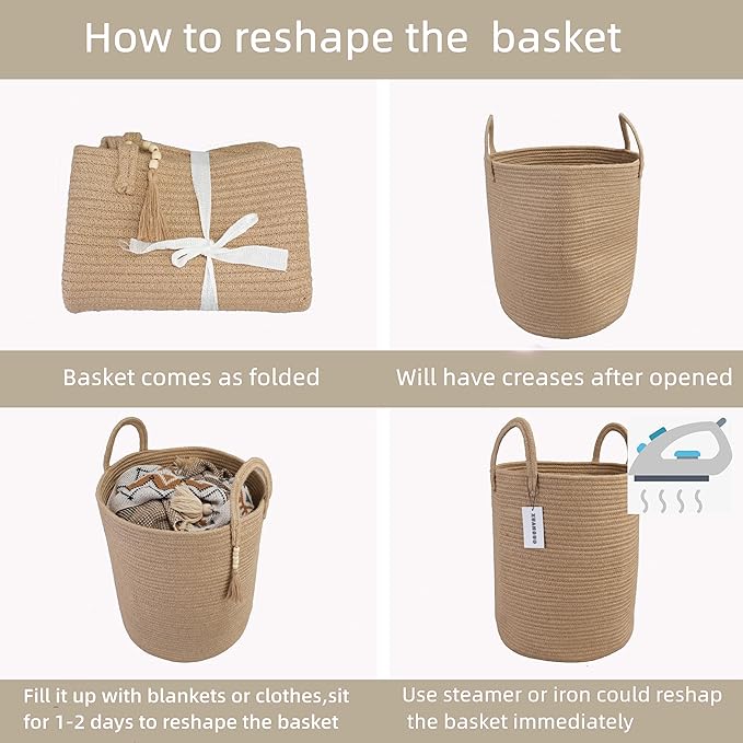 Rope Laundry Basket Laundry Hamper for Clothes Woven Storage Basket for Living Room Bedroom Boho Tall Rope Baskets for Blanket Toys Pillow Towels Baby Nursery Hamper Bin jute