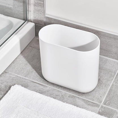 iDesign Slim Oval Plastic Waste Basket The Cade Collection, 10.56” x 5.5” x 9.77”, White