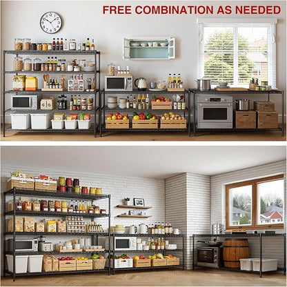 AIRAJ 60” W Storage Shelves Heavy Duty | 5 Tier Wire Shelving | 3500 LBS Metal Shelving | Garage Shelving Units and Storage | Rolling Wire Rack with Wheels | Adjustable Layer Height | 60”W×24”D×72” H