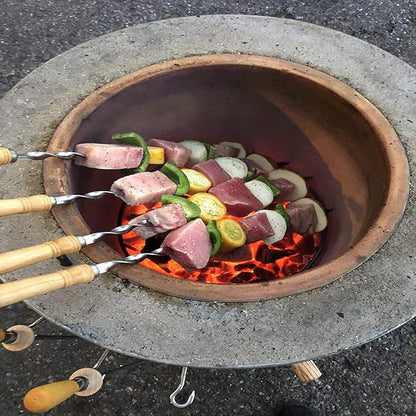 Antallcky 12 Pack Kebab Skewers 22 Inch BBQ Barbecue Skewers Stainless Steel Sticks Heavy Duty Large Wide Reusable with Nonslip Wooden Handle Ideal for Shish Kabob Chicken Shrimp and Vegetables