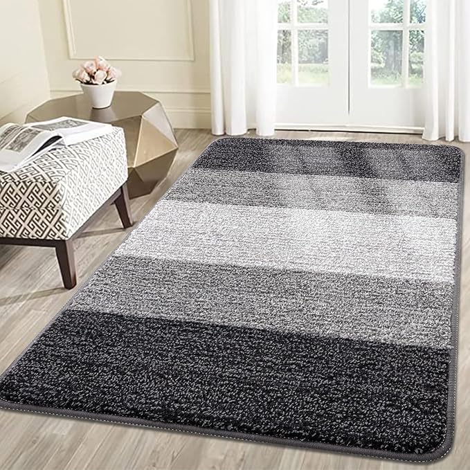 Kitinjoy Indoor Outdoor Door Mat, 59x36 Non-Slip Absorbent Dirt Trapper, Low-Profile Washable Inside Entrance Front Floor Mat, Sturdy Soft Entry Doormats for Entryway, Grey