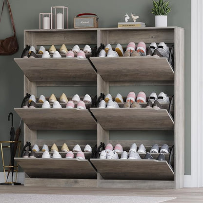 Shoe Cabinet with 6 Flip Drawers, Slim Narrow Shoe Storage Cabinet, Freestanding Shoe Organizer for Entryway, Hallway, Foyer
