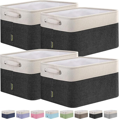 BALEINE Fabric Storage Bins for Shelves, Linen Storage Baskets for Organizing, Decorative Closet Storage Bins for Clothes, Toys, Home Storage (Black, 4 Pack)