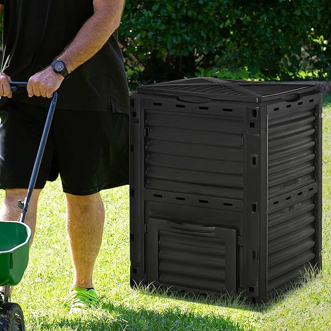 Outsunny Garden Compost Bin 80 Gallon Outdoor Large Capacity Composter Fast Create Fertile Soil Aerating Box, Easy Assembly, Black