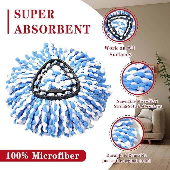 6 Pack Spin mop Replacement Head, Spin mop Scrub Brush,Microfiber Mop Refills, Easy to Replace,for Bathroom,Kitchen,Tub and Tile,Easy Cleaning,Suitable for Ocedar RinseClean 2-Tank System Spin Mop (G)